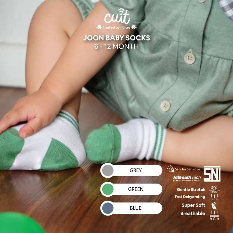 Product image Cuit Basic Sock Kaos Kaki Anak Bayi Stripe Garis Unisex Joon M (6-12 Month) White Green
